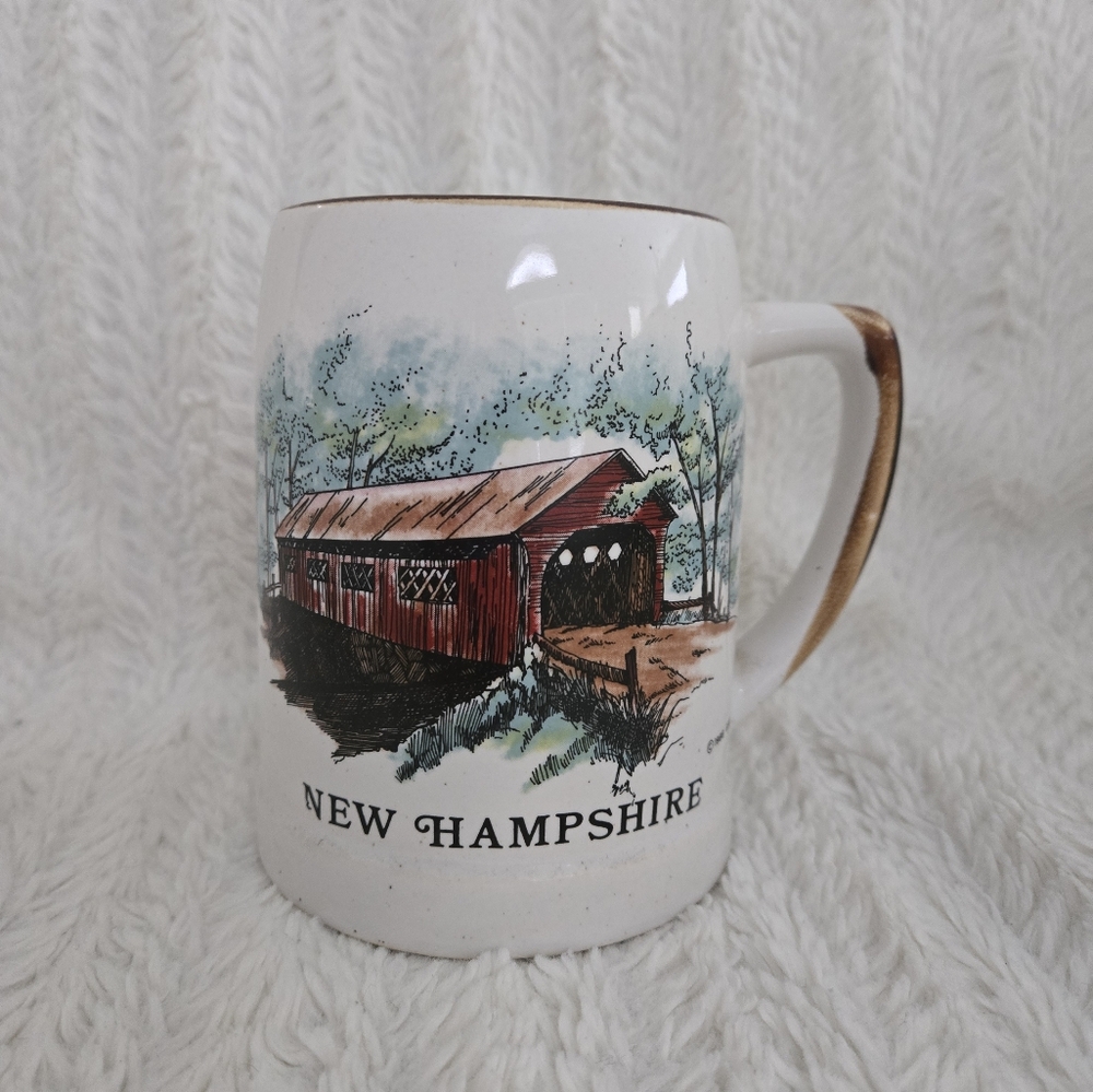 Vintage 1986 New Hampshire Covered Bridge Trees Mug Cup Decor